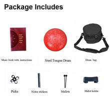 Load image into Gallery viewer, Tongue Drum / Steel Handpan Drum with Accessories 13 Note / 12 Inch - RED
