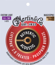 Load image into Gallery viewer, Martin MA535TPK3 Lifespan 2.0 treated custom light phosphor bronze acoustic guitar strings pack
