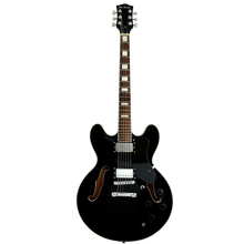 Load image into Gallery viewer, Glen Burton Memphis black semi hollow body electric guitar with rosewood fingerboard and humbucker pickups
