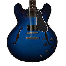Load image into Gallery viewer, Glen Burton Memphis 335 Style semi hollow body electric guitar in blue burst finish with maple body, rosewood fingerboard, and humbucker pickups
